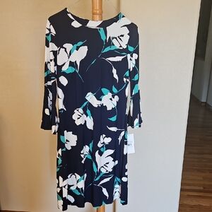 NWT Harper Rose, Navy and Teal Floral Long Sleeve Dress, Size 4
